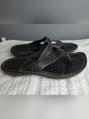 Born Black Leather Toe-Post Slide Sandals